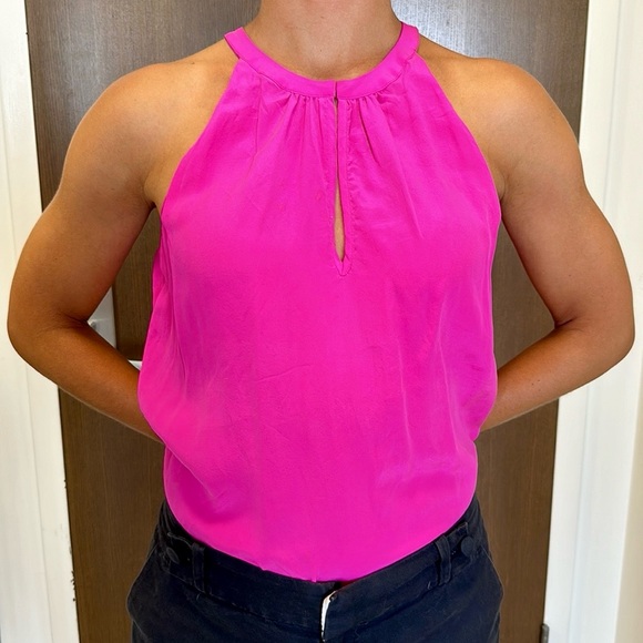 CYNTHIA ROWLEY 100%SILK Fuschia Halter Tank KeyHole Front - Picture 2 of 10